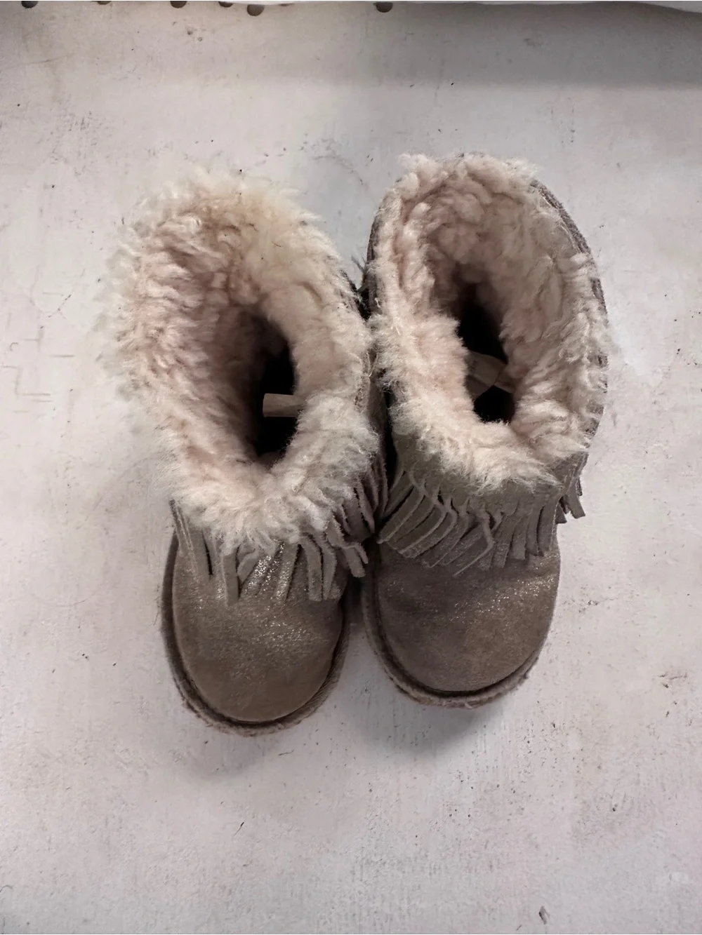 UGG Taupe Fringe Shearling Short Boots